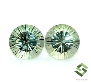 Natural Green Amethyst Round Cut Pair 12 mm 11.64 CTS Lustrous Gemstones - Picture 1 of 6