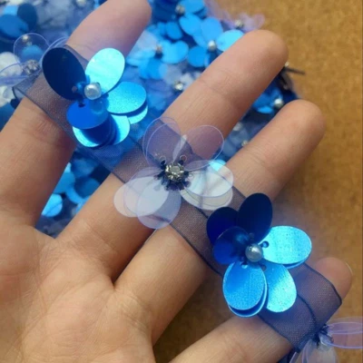 Floral Lace Sequin Floral Edging Trimming Sewing Beaded Skinny Dress Curtain Sew - Image 1 of 4