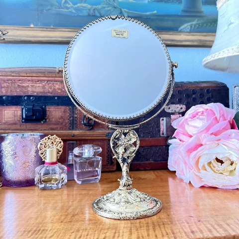 Vtg Hollywood Regency Gold Ormolu Flowers Pedestal Standing Mirror / Victorian Cover