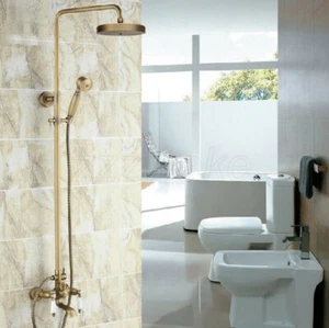 Wall Mount Bathroom Antique Brass Rain SHower Faucet Set W/Tub Mixer Tap Zrs148 - Picture 1 of 6