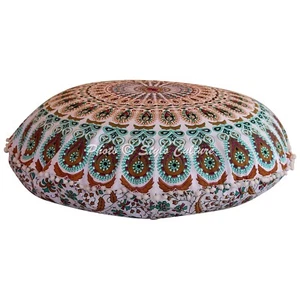 32 in Peacock Floor Cushion Round Brown Mandala Floor Pillow Cushion Cover - Picture 1 of 5
