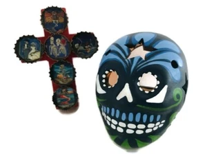 Day of the Dead Handpainted Art Dias De los Muertas Candle Holder / Cros - Picture 1 of 12