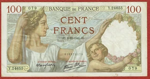 BANQUE DE FRANCE 2. 10. 1941 100 FRANCS (PICK#94a.58) VF - Picture 1 of 2