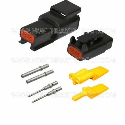 2 PIN BLACK DEUTSCH DTM DTM04-2P DTM06-2S WATERPROOF CONNECTOR - SOLID CONTACTS