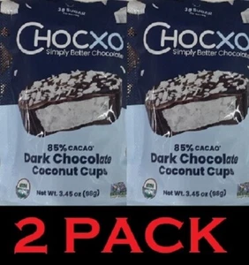 2x ChocXO 85% Cacao Organic Dark Chocolate Coconut Cups 3.45 oz Bag - 2 PACK - Picture 1 of 3