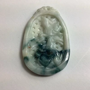 White & Green One Sided Jadeite Horse Translucent Pendant - Picture 1 of 8