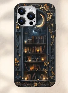 Library Books Reader Moon Magic on Black Phone Case Back Cover iPhone 15 Plus - Picture 1 of 2