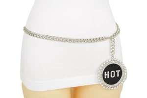 Donna Metallo Argento Catena Skinny Cintura Bling Hot Fibbia Moda Cintura M L XL - Foto 1 di 12