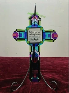 Joan Baker handbemalt Kreuz-GX216 Aber wie für mich Josh.24:15 Glasmalerei Kunst  - Bild 1 von 5