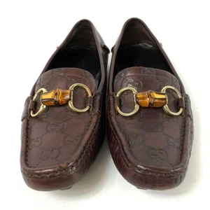 GUCCI GG Logo Cuero Mocasines Zapatos para Conducir Talla 37 Marrón Bambú Horsebit Plano - Imagen 1 de 24