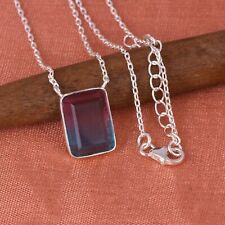 Silver 16 Inch Chain Rectangle Gemstone Pendent Necklace Alexandrite Trendy Gift