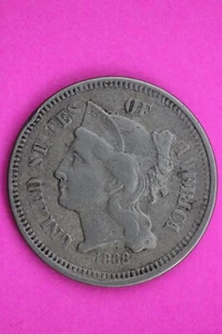 1868 Three 3 Cent Nickel Scarce Semi Key Date Type Coin Philadelphia Mint 270 - Picture 1 of 3
