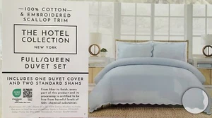 Hotel Collection Scalloped FULL / QUEEN Duvet Cover + STANDARD Shams Blue NEW - Picture 1 of 3