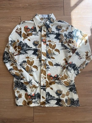 Van Heusen Van Knit Shirt Vintage 60s 70s Floral Nature Splendor Mens Large - Image 1 of 4