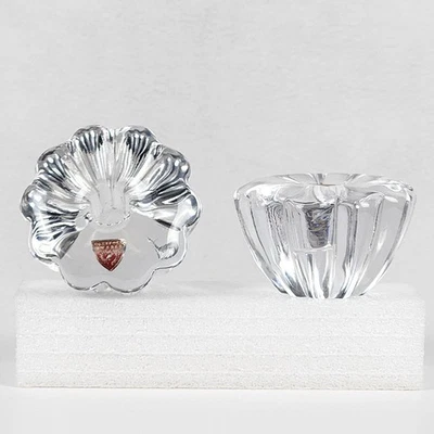 Orrefors Sweden TWO Heavy Crystal Candlestick Holders Flower Shaped 2.5" x 1.5" - Image 1 of 4