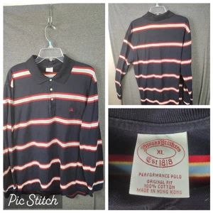 Brooks Brothers Shirt Men XL Blue Polo Rugby Stripe Performance Knit 100% Cotton - Picture 1 of 7