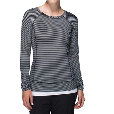 LULULEMON Hyper Stripe Long Sleeve Top Women 12 Black Heathered Sporty Outdoor  Foto 1 de 4
