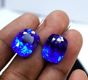 28 Ct Natural Yellow Pair Sapphire Oval 925 Sterling Silver Sapphire Earring Gem - Picture 1 of 9