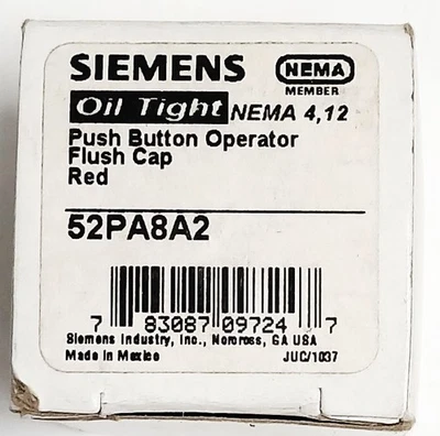 Siemens 52PA8A2 Red Push Button Operator Flush Cap NEMA 4 12 Oil Tight Furnas - Image 1 of 4