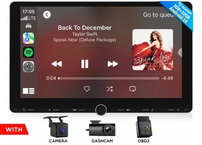 CAM+OBD+DVR+10.1" Double DIN Android 14 Car Radio GPS Stereo Wifi CarPlay Touch - Image 1 of 4
