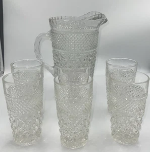 Vintage Anchor Large Wexford Glass 64 oz Pitcher & 6 - 5.25" Tumblers Set - Picture 1 of 12