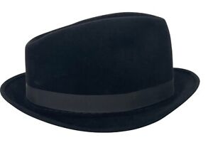 Byron Genuine Fedora Hat Size. 7.25 Vintage Black Suede 1960s