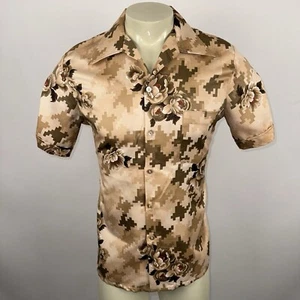 Vtg 60s 70s Disco Shirt Mr Jan Mens Polyester Floral Saturday Night Fever Large - Picture 1 of 11