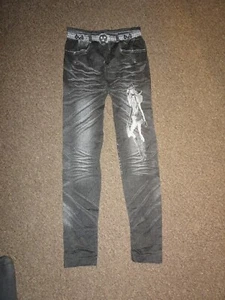 Fashion Stretchy Denim Look Skinny Jeggings Leggings Elasticated Trousers Pants - Picture 1 of 5