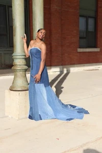 Britney denim dress CUSTOM gown with train size all sizes - Picture 1 of 11