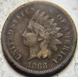 1868 1c Indian Head Cent. Attractive Circulated Details, Corroded - Picture 1 of 2