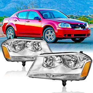 For 2008-2014 Dodge Avenger SXT SE Chrome Headlamps Headlights Left+Right Side