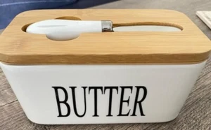 SZUAH Porcelain Butter Dish with Lid and Knife (500ml), Large Butter Keeper - Picture 1 of 8