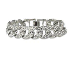 Mens's Miami Cuban Link Icy Cz Bracelet 14k White Gold Plated 8 inches Hip Hop - Picture 1 of 2
