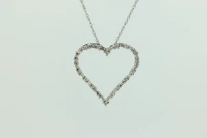 10k Open Heart Diamond Necklace. Open Heart Necklace. Round Baguette Diamond out - Picture 1 of 7