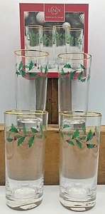LENOX HOLIDAY HIGHBALL GLASSES 4 PIECE HOLLY & BERRY MOTIF 14 OZ. NEW IN BOX - Picture 1 of 12