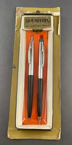 Vintage Sheaffer Black & Chrome Ballpoint Pen & Mechanical Pencil Set Box NEW - Picture 1 of 6