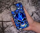 Gothic Electric Blue Flaming Skull Skulls Biker Style Mobile Phone case Cover