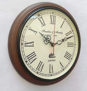 Parete di Legno Clock, Vintage Analogico Muro Marrone Ottone Design per Casa - Foto 1 di 2