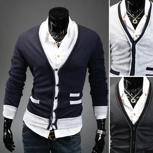 New Mens Stylish Dandy Color Match Cardigan Sweater Jumper Blazer Outwear S/M - Picture 1 of 9