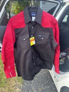 Camicia western Wrangler Cowboy rossa/nera/manica lunga Pearl Snap XL NUOVA con etichette - - Foto 1 di 9