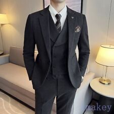 Mens Formal dress Korean 3 Piece Pants Vest Suit Jackets Blazer Wedding Business