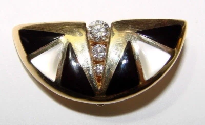 ORO AMARILLO 14K DIAMANTES ABANICO KABANA COLGANTE ART DECO MADREPERLA ÓNIX POTENCIADOR Foto 1 de 4