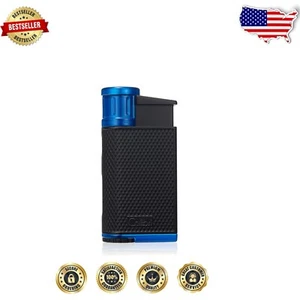 Stylish Windproof Butane Lighter - Angled Jet Flame, Black & Blue Modern Design - Picture 1 of 2
