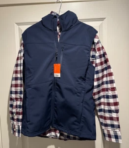 NEW ST. JOHNS BAY Men Navy Zip Vest Size M w/ Burgundy Plaid Shirt Size M - Picture 1 of 8