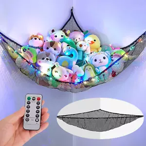 Stuffed Animal Net Hammock Kids Toy Storage with LED Light Plush Toy Organizer C - Picture 1 of 12