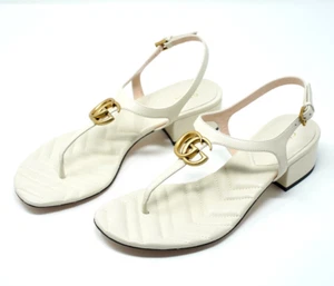 Gucci Marmont GG Quilted Leather Sandals Heel Mystic White UK 6 EU 39, US 9 129G - Picture 1 of 6