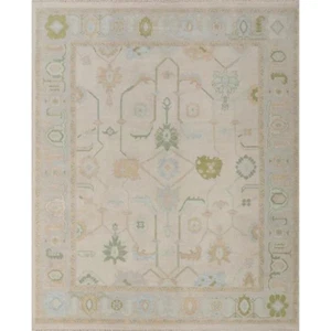 Modern Handknotted Oushak Rug in Muted Sage & Sky Blue Area Rug for Living Room - Picture 1 of 6