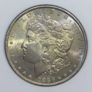 Dólar de plata Morgan 1886 90 % moneda de 1 dólar estadounidense BU tono arco iris d611 - Imagen 1 de 2