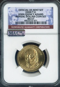 2008-P John Quincy Adams Dollar NGC MS67 Annual - 6th U.S. President - Picture 1 of 2