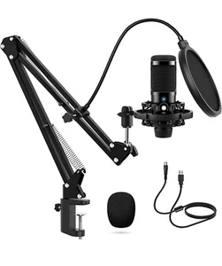 USB Microphone Kit Streaming Podcast PC Cardioid Condenser Computer Mic New! - Picture 1 of 12